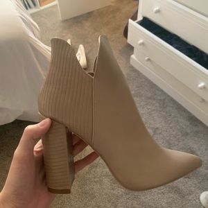 Taupe Heeled Ankle Boots - Never Worn. Qupid brand.